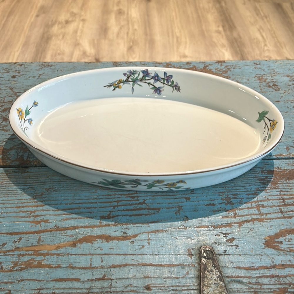 Woodhill Bakeware 13" Oval Casserole Baker Wildflowers White Ceramic Baking Dish